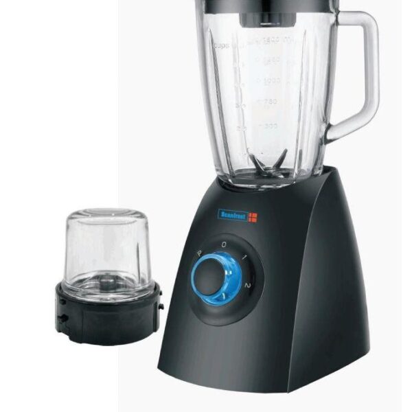 Scanfrost SFKAB405 , Blender 1.5L Glass Jar Black Plastic Body and knob 2 speed, Blue LED light 600W