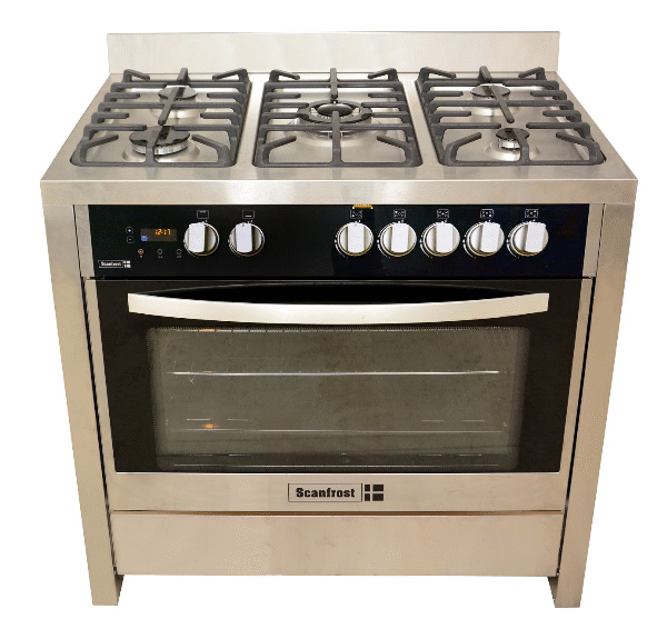 SCFTPD95 ST./ STEEL-90X60 CM SEMI PROFESSIONAL COOKER - 4 GAS BURNER + 1 WOK BURNER WITH GAS OVEN