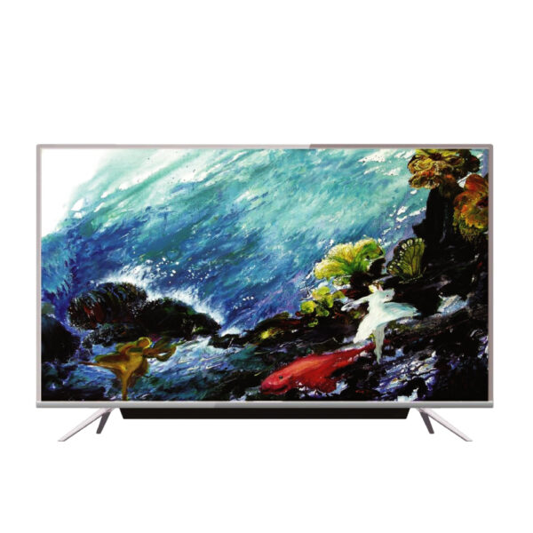 Scanfrost LED T2/S2 Satellite TV, Smart TV with Silver Aluminum Frame, Silver Metal Base, Sound Bar - SFLED 50AS
