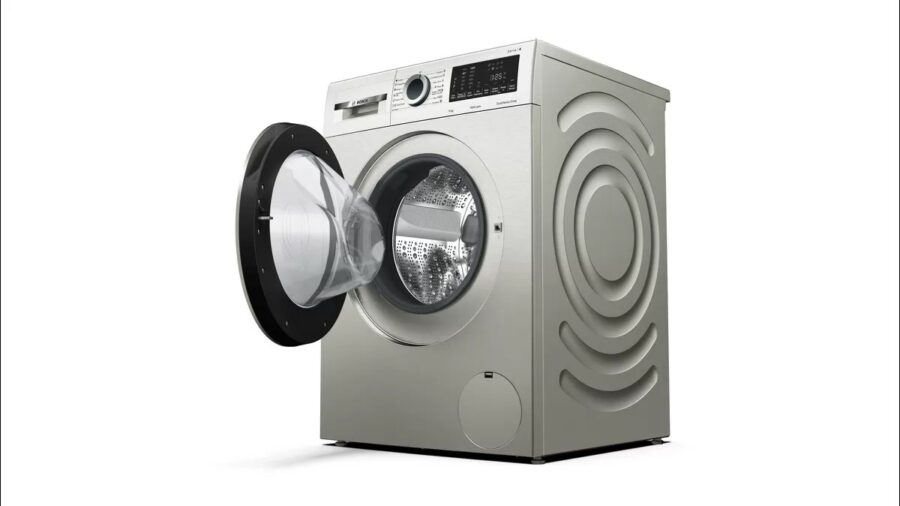 BOSCH washing machine, frontloader fullsize 9 kg 1400 rpm, silver inox WGA144XVKE