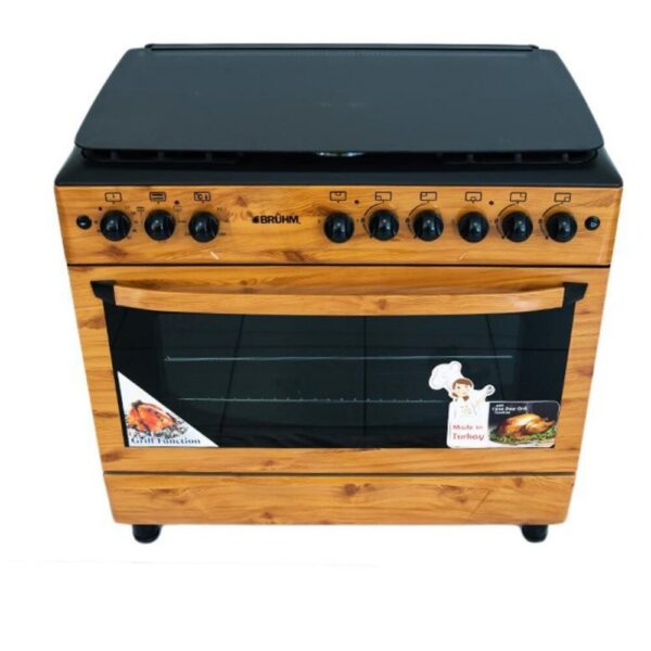 Bruhm Gas Cooker 90*60 5 Gas Wooden Finish Bgc-9650sn